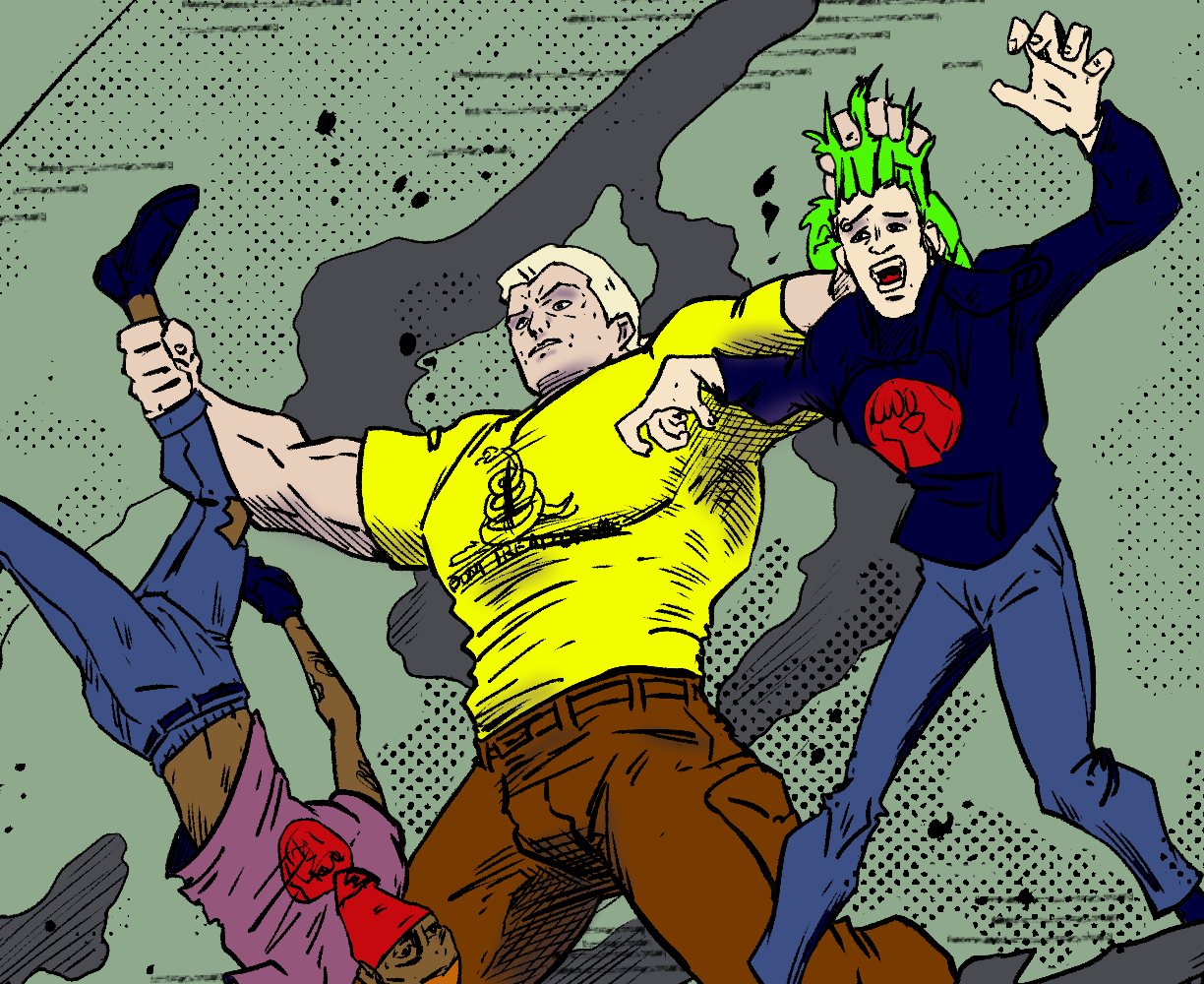 The cover art for the episode Gotta Love a Peaceful Protest from the comics series Threat Quotient, which is number 9 in the series