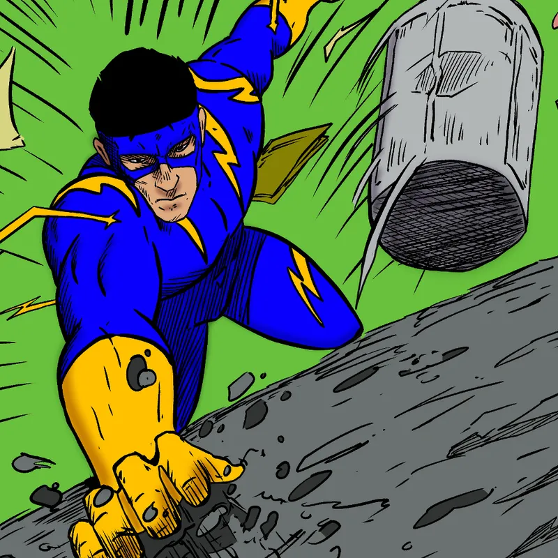 The frontpage cover art for the episode Captain Dynamo from the comics series Threat Quotient, which is number 25 in the series