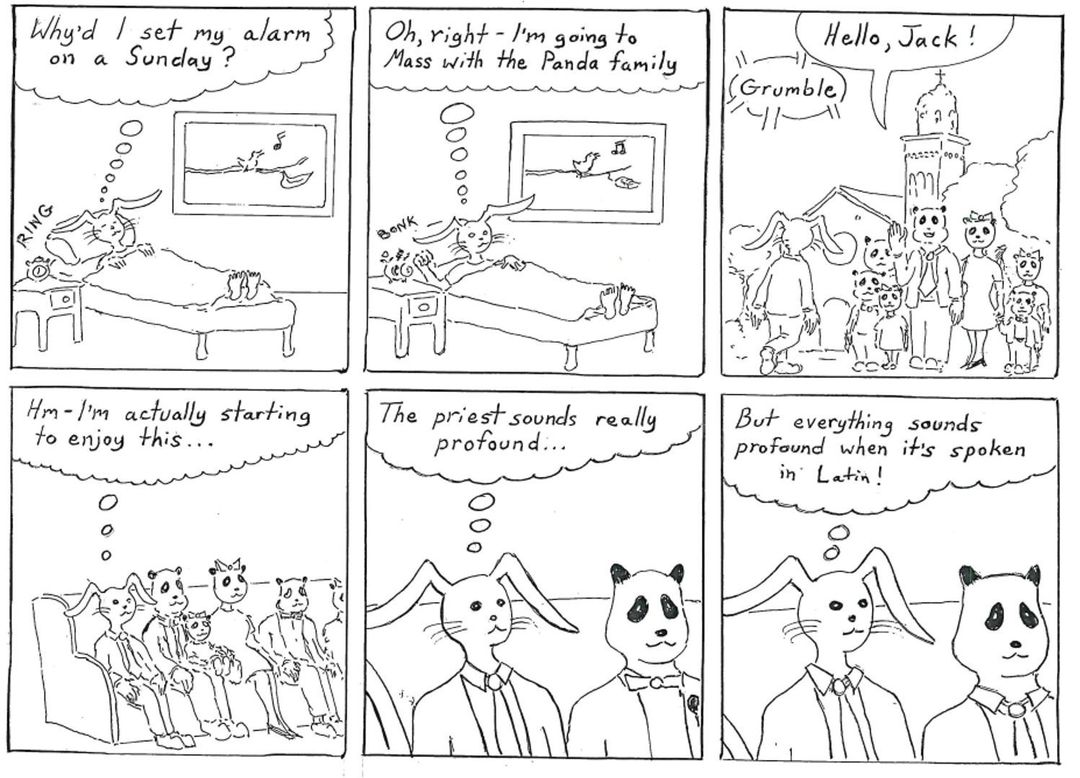 church with the panda family panel 1