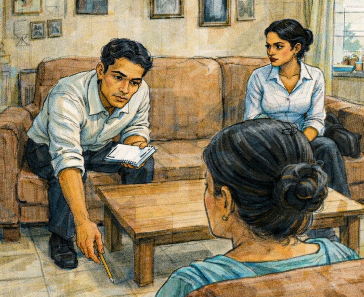 The cover art for the episode Awkward Questions from the comics series Mumbai Singularity, which is number 5 in the series