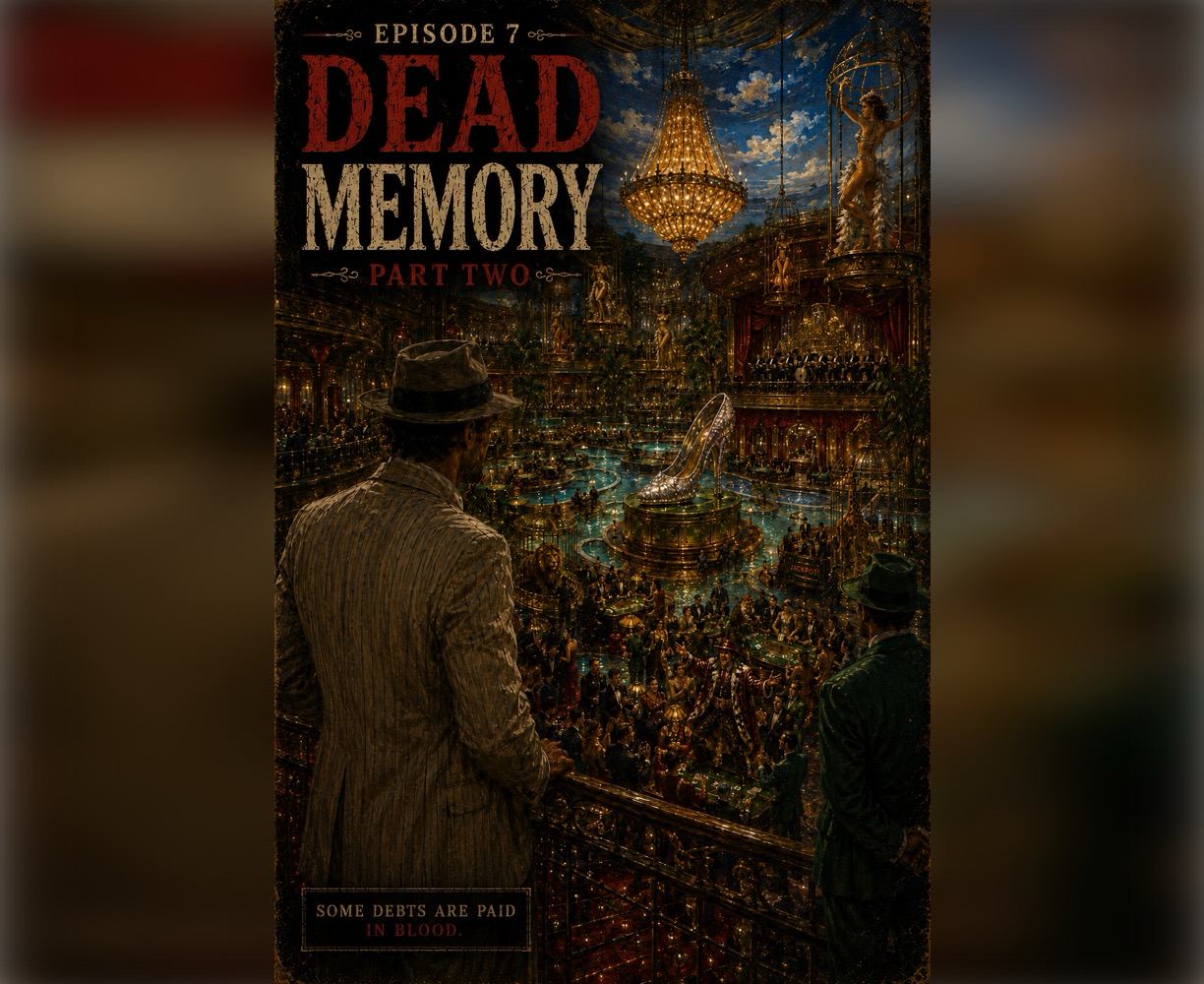 The frontpage cover art for the episode Episode 7: The Senator (part 2) from the comics series Dead Memory: A Mercury Jones Mystery, which is number 8 in the series