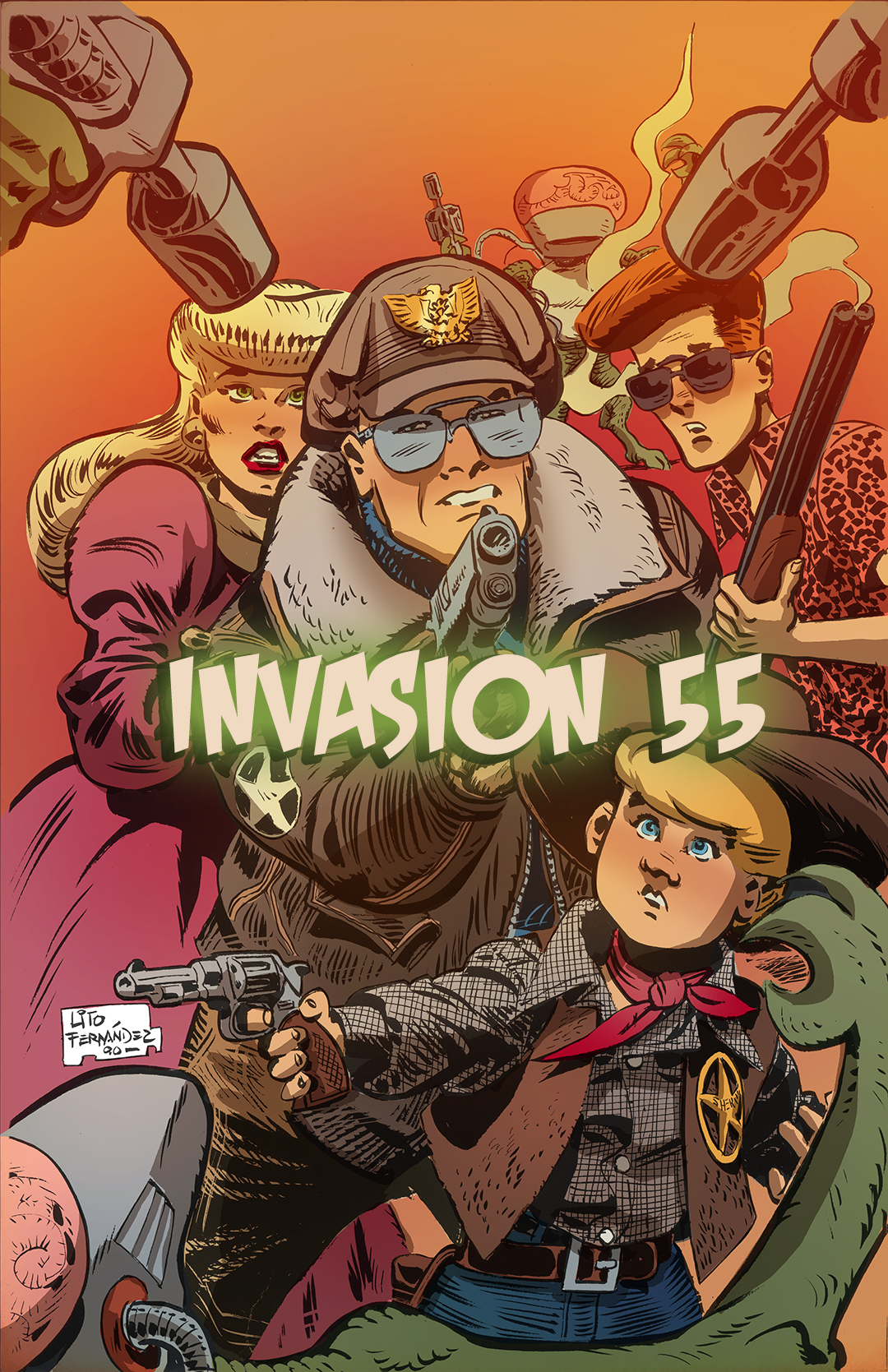 The cover art for the episode Warm Down Here from the comics series Invasion '55, which is number 32 in the series