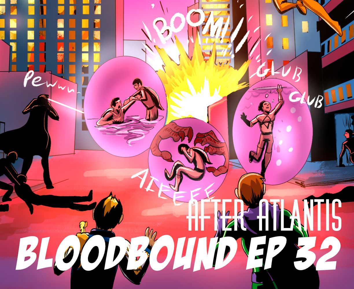 The cover art for the episode Superhero Antics from the comics series After Atlantis, which is number 32 in the series